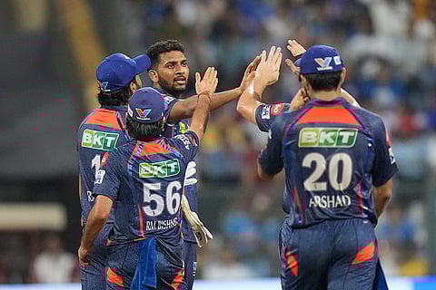 Naveen-ul-Haq celebrates Hardik Pandya's wicket
